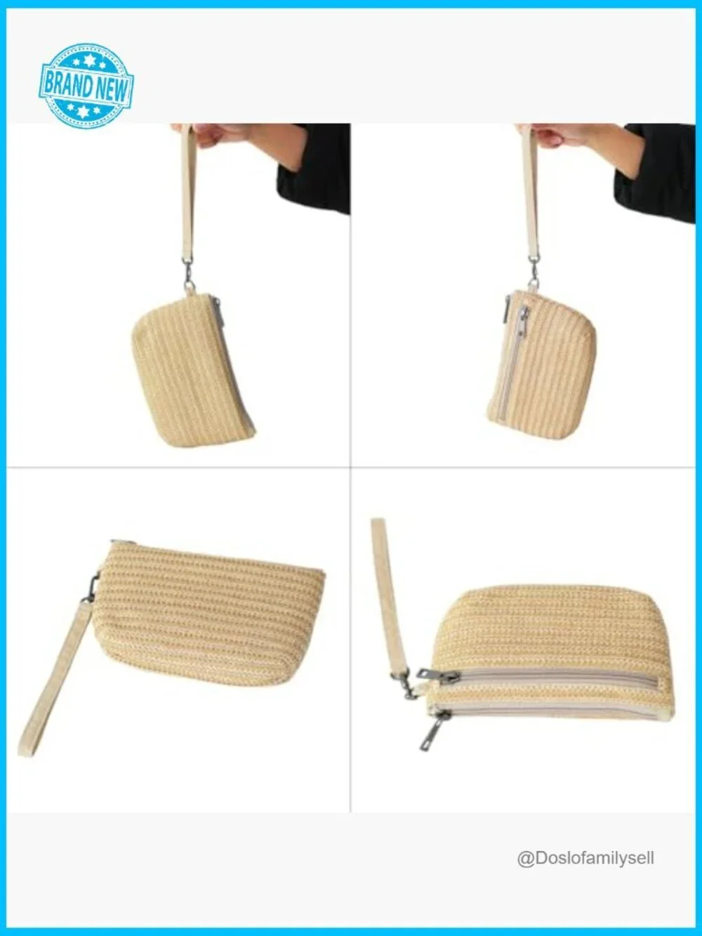 Woven Straw Wristlet Clutch 3-Zip Original Design Wristlet Wallet Handbag